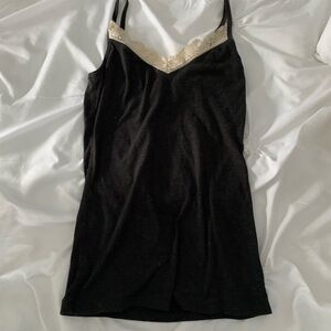 Black Lace Trim Tank Top
